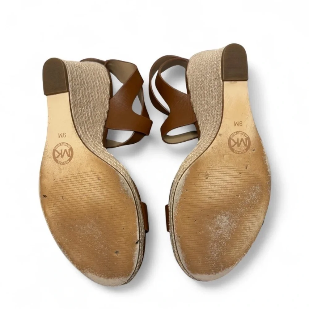Michael Kors Brown Tan Espadrille Wedge Sandals Women’s 9 Strappy Heels